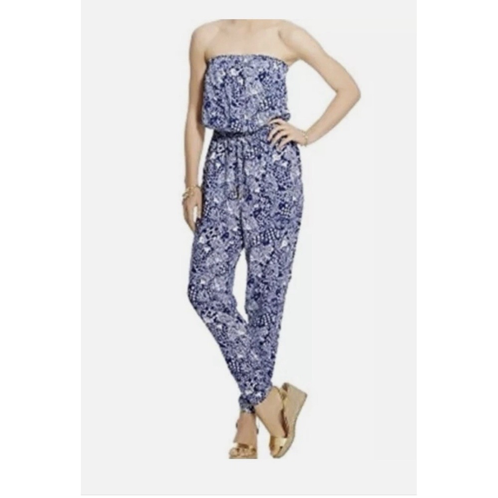 Lilly Pulitzer Target Women's M Blue & White Upstream Fish Strapless Jumpsuit
